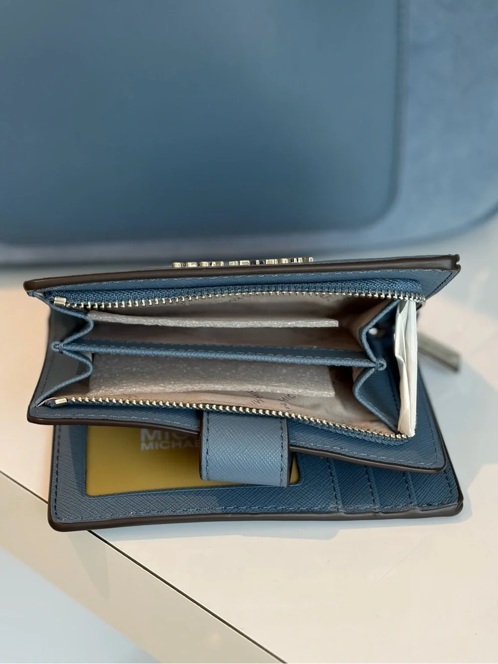 Michael Kors Dusty Blue Suede Shoulder Bag Crossbody with Matching Wallet